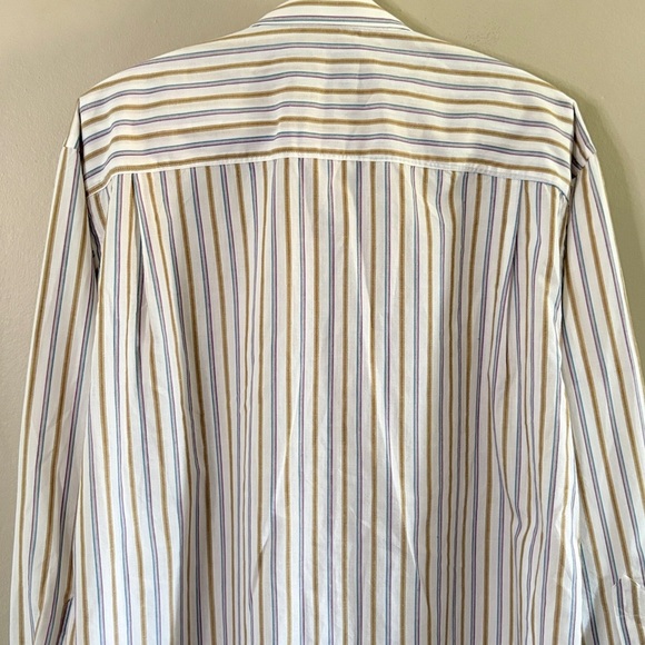 Vintage Leo Chevalier White Cotton Dress Shirt Purple/Blue & Tan Stripes - Picture 11 of 13